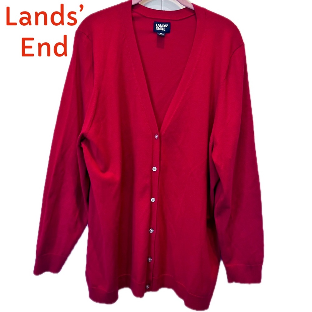 Lands' End Red Longer Length V-Neck
Sweater Knit Classic 2X